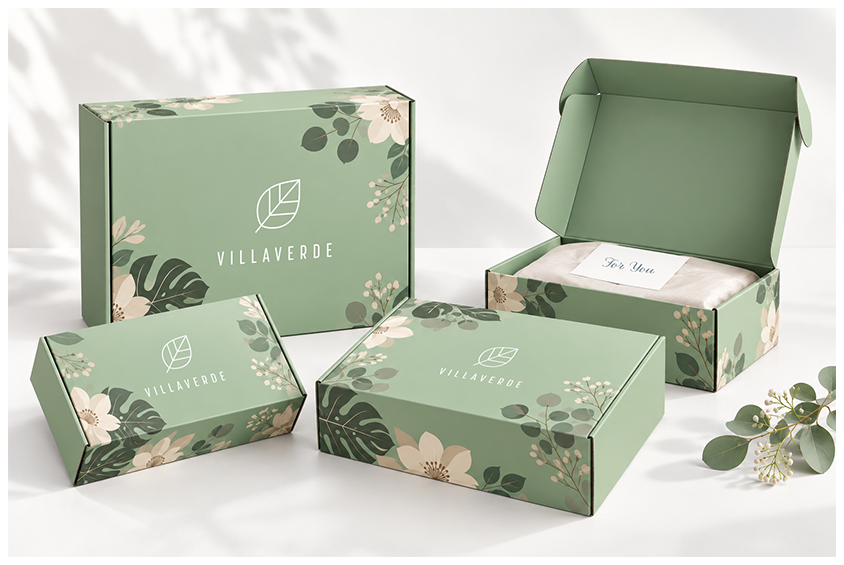 Custom printed BoxUp mailer boxes in three sizes
